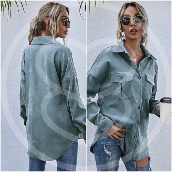 Dusty blue Corduroy light fall jacket - Picture 3 of 9